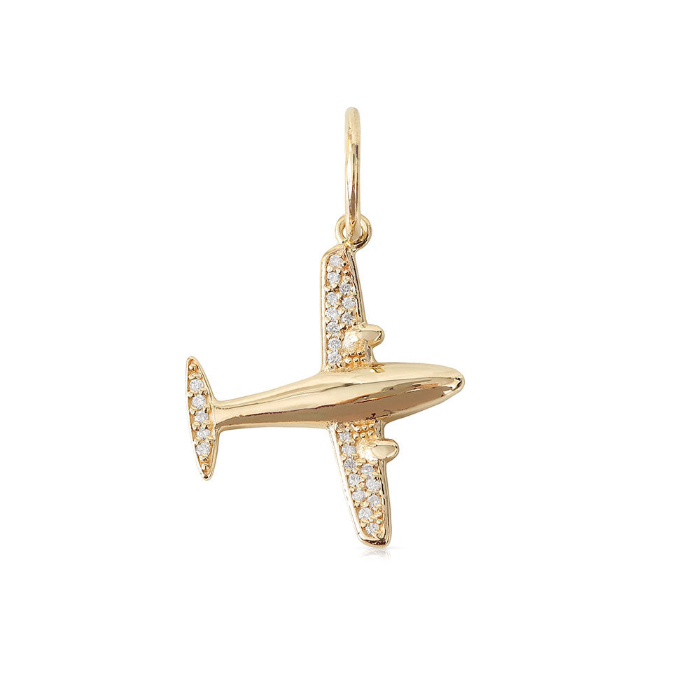 14K Gold and Diamond Airplane Pendant