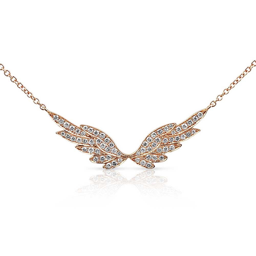 ROSE GOLD PAVE DIAMOND ANGEL WING NECKLACE