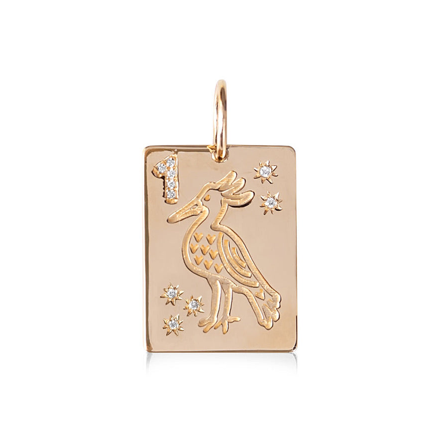 14K GOLD AND DIAMOND MAHJONG BAM BIRD CHARM