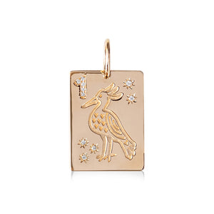14K GOLD AND DIAMOND MAHJONG BAM BIRD CHARM