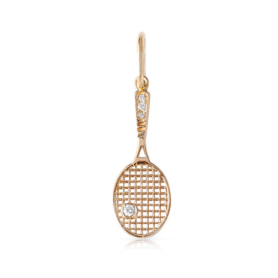14K GOLD AND DIAMOND TENNIS RACKET CHARM WITH BALL