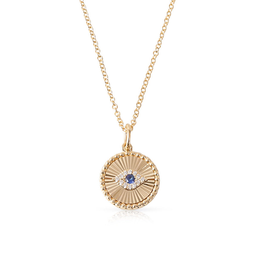 14K GOLD FLUTED EVIL EYE NECKLACE