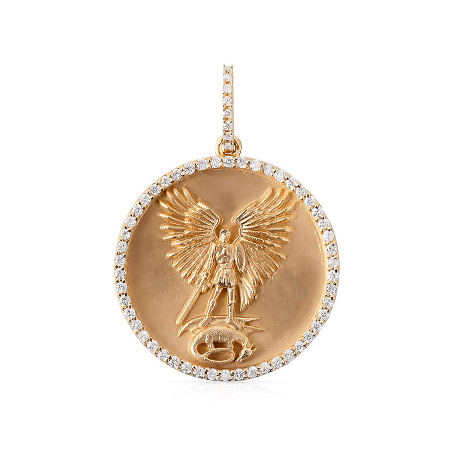 14K GOLD WITH DIAMOND ARCHANGEL MICHAEL MEDALLION
