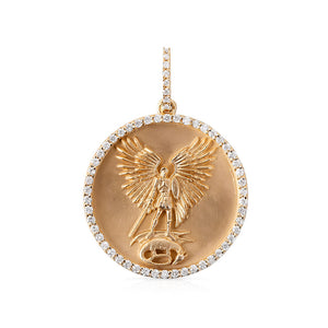 14K GOLD WITH DIAMOND ARCHANGEL MICHAEL MEDALLION
