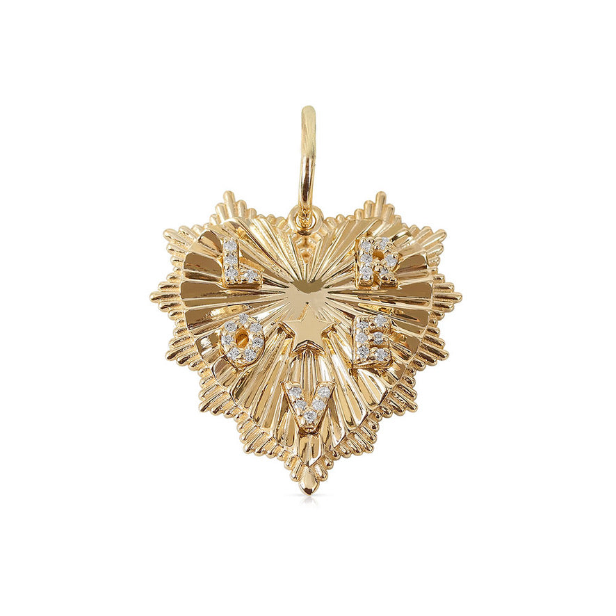 14K GOLD FLUTED HEART CHARM 30MM WITH 3 INITIALS