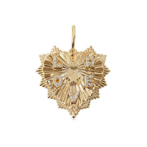 14K GOLD FLUTED HEART CHARM 30MM WITH 3 INITIALS