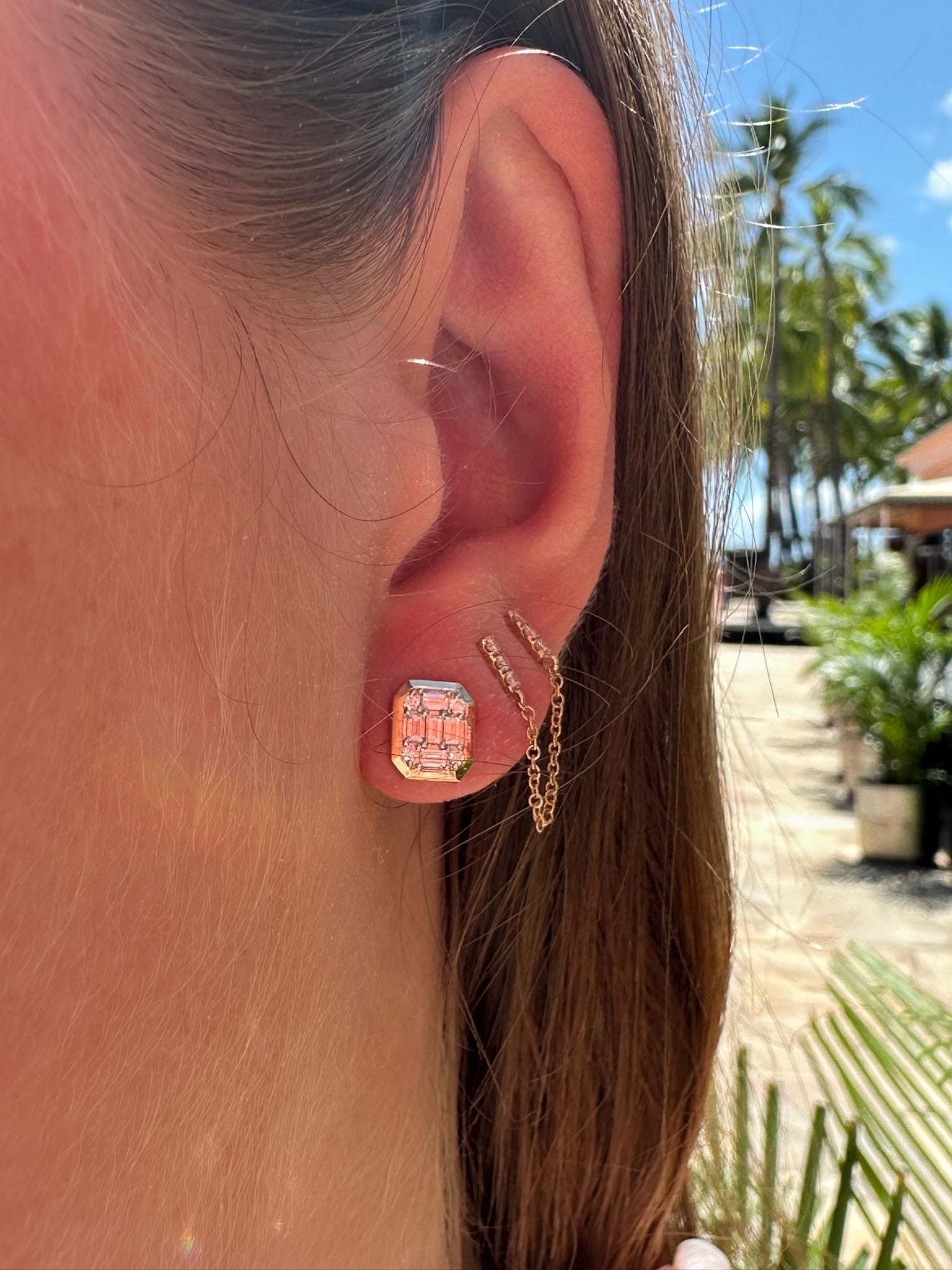 BAGUETTE DIAMOND BEZEL SET RECTANGULAR STUDS