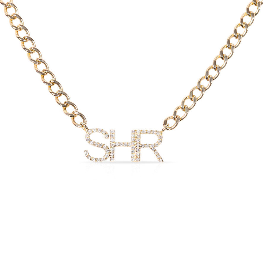 14K GOLD AND DIAMOND PERSONALIZED SIMPLE BLOCK NECKLACE