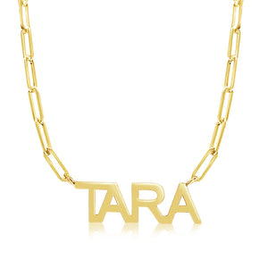 14K GOLD AND DIAMOND PERSONALIZED SIMPLE BLOCK NECKLACE PAPERCLIP CHAIN