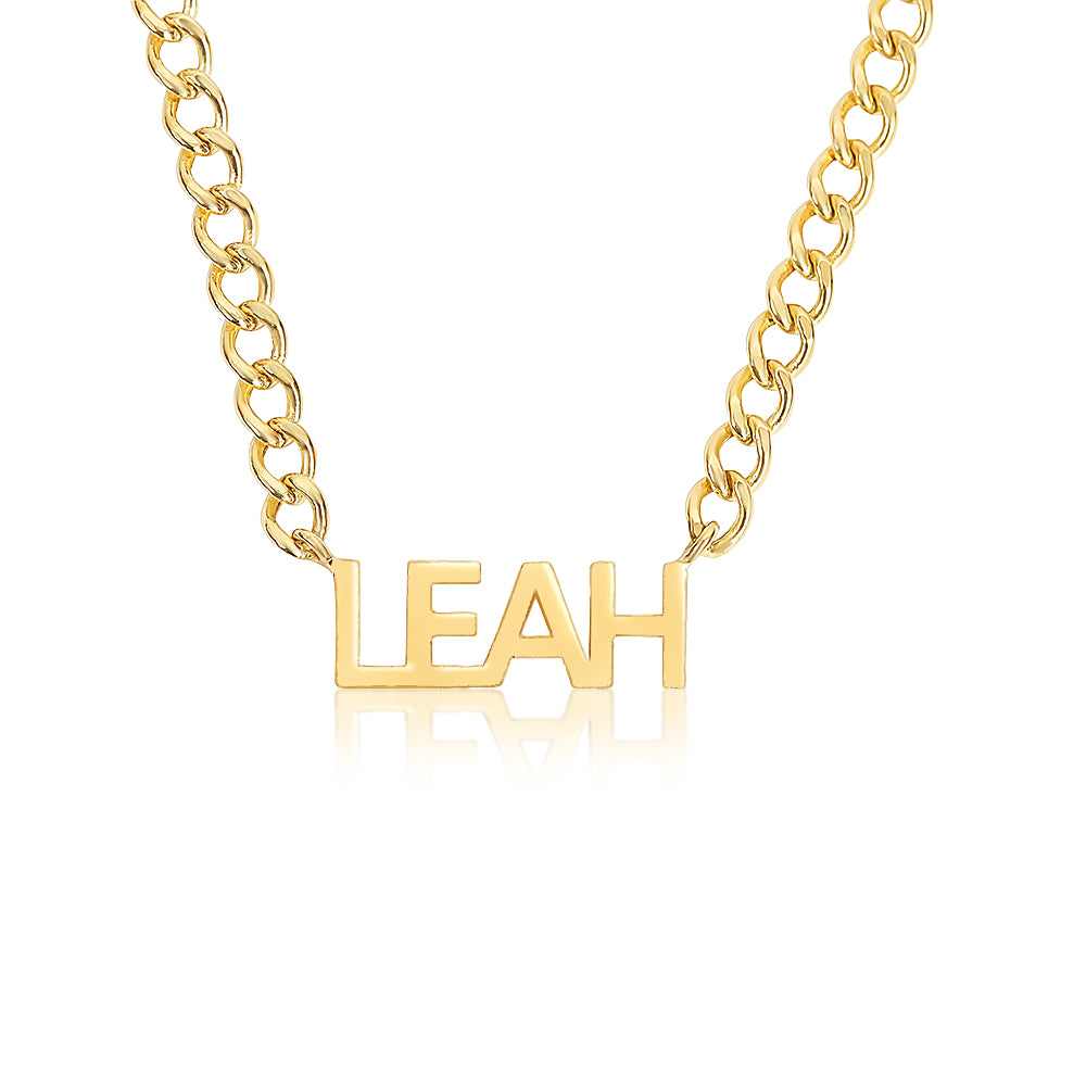 14K GOLD AND DIAMOND PERSONALIZED SIMPLE BLOCK NECKLACE CUBAN CHAIN