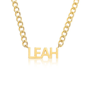 14K GOLD AND DIAMOND PERSONALIZED SIMPLE BLOCK NECKLACE CUBAN CHAIN