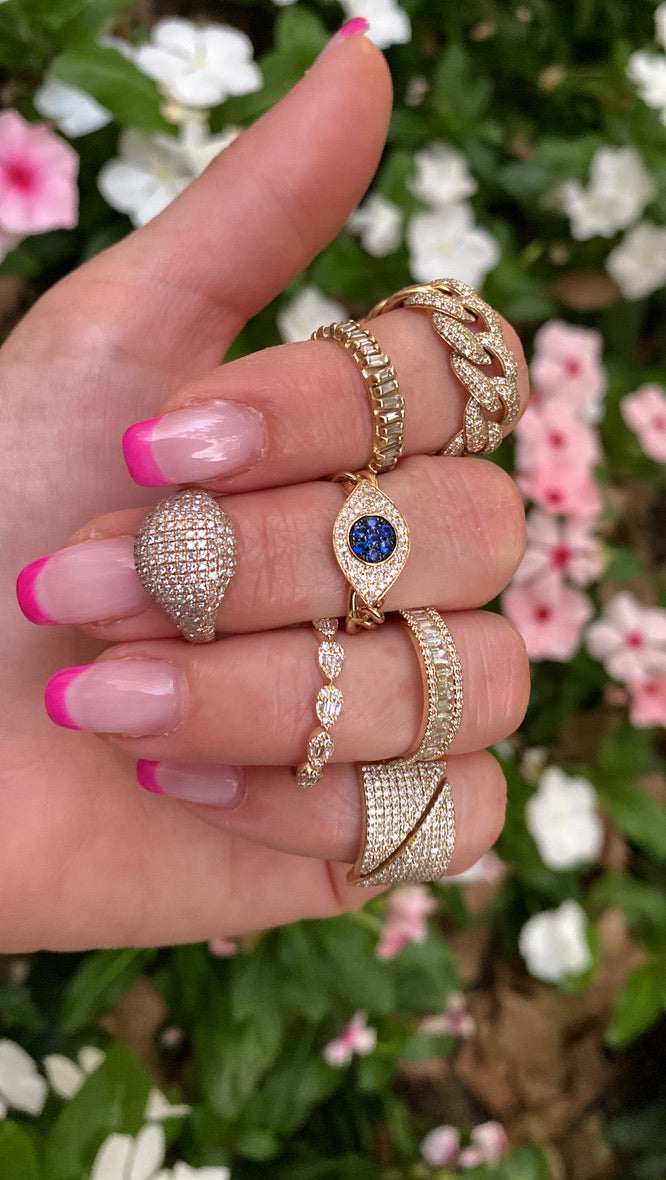 DIAMOND EVIL EYE CUBAN LINK RING