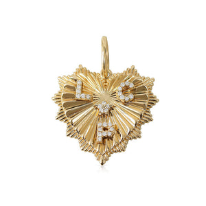 14K GOLD FLUTED HEART CHARM 30MM WITH 3 INITIALS