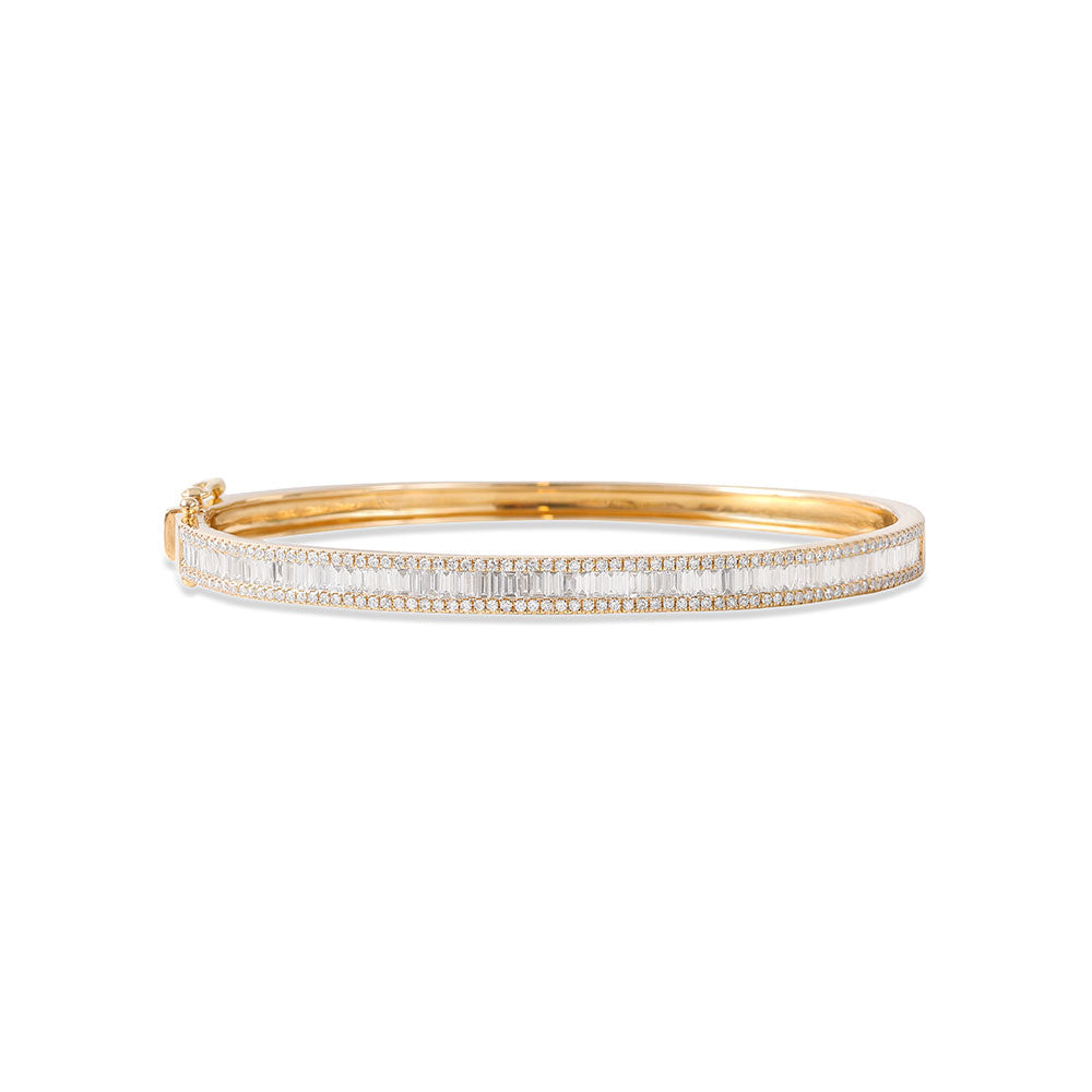 14K Yellow Gold Baguette Diamond Bangle