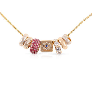 14K GOLD EVIL EYE WITH SAPPHIRE CUBE RONDELLE