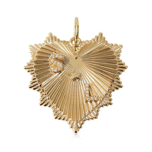 14K GOLD FLUTED HEART CHARM 30MM WITH 3 INITIALS