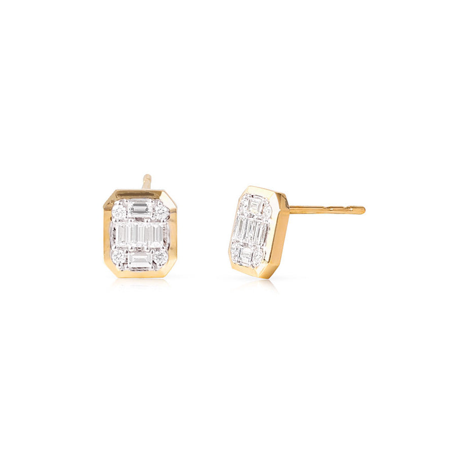 BAGUETTE DIAMOND BEZEL SET RECTANGULAR STUDS