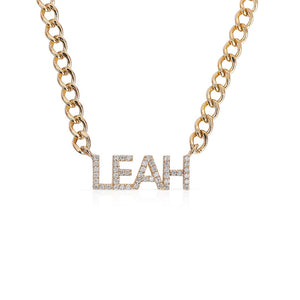 14K GOLD AND DIAMOND PERSONALIZED SIMPLE BLOCK NECKLACE