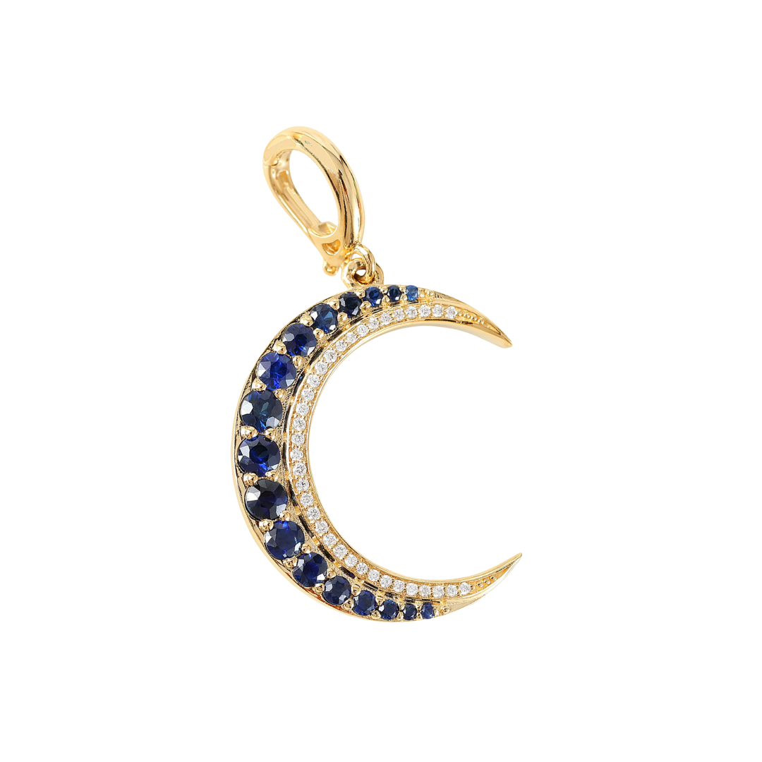 SALT. Fine Jewelry DIAMOND AND SAPPHIRE CRESCENT MOON PENDANT