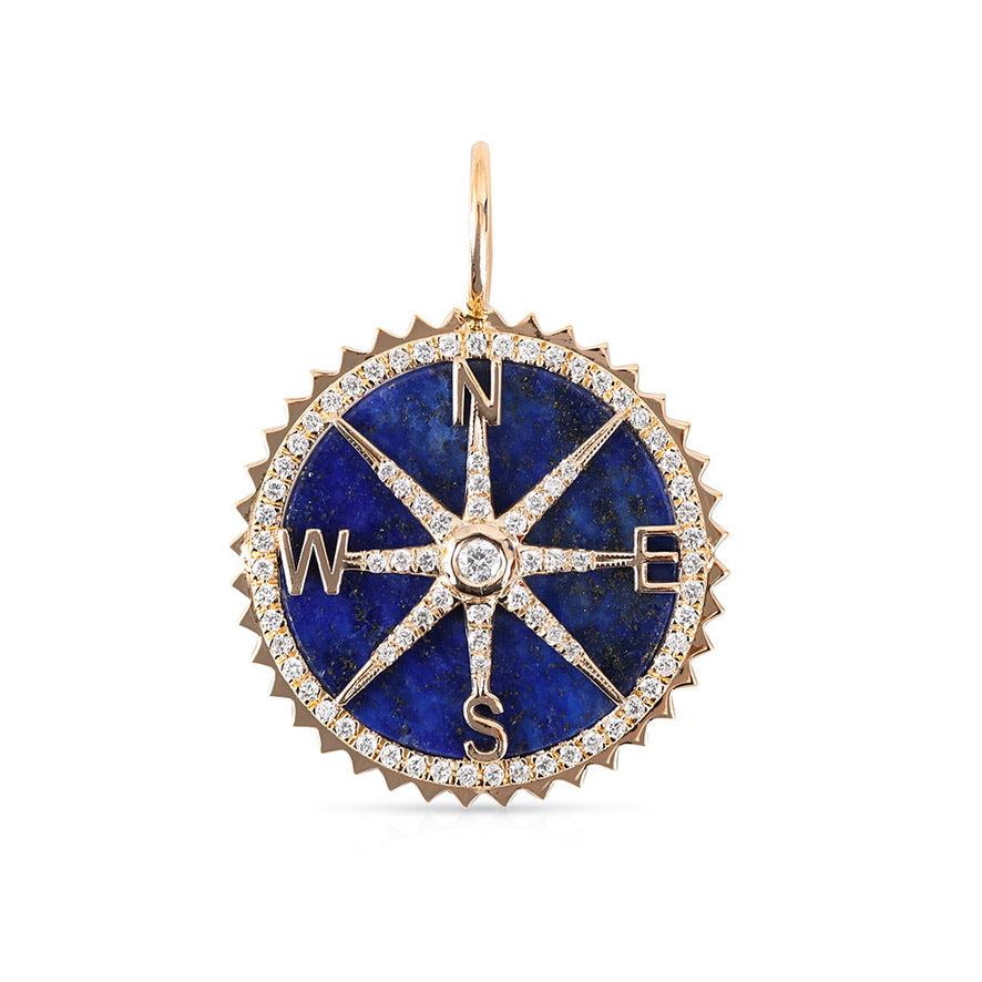 DIAMOND & LAPIS COMPASS CHARM WITH JAGGED EDGE
