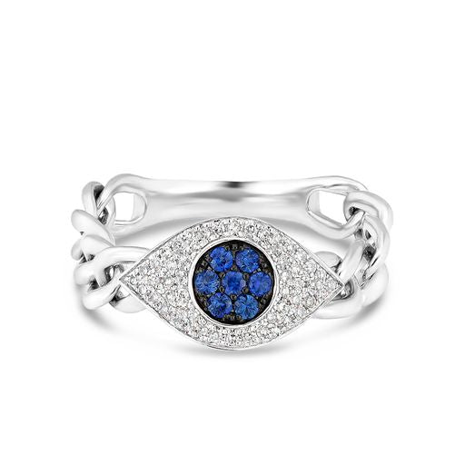 DIAMOND EVIL EYE CUBAN LINK RING