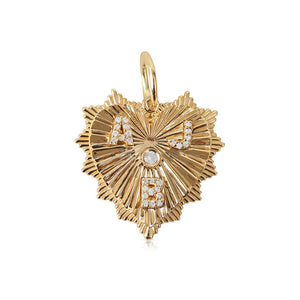 14K GOLD FLUTED HEART CHARM 30MM WITH 3 INITIALS