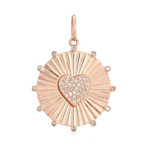 14K GOLD FLUTED HEART MEDALLION WITH DIAMOND TIPS