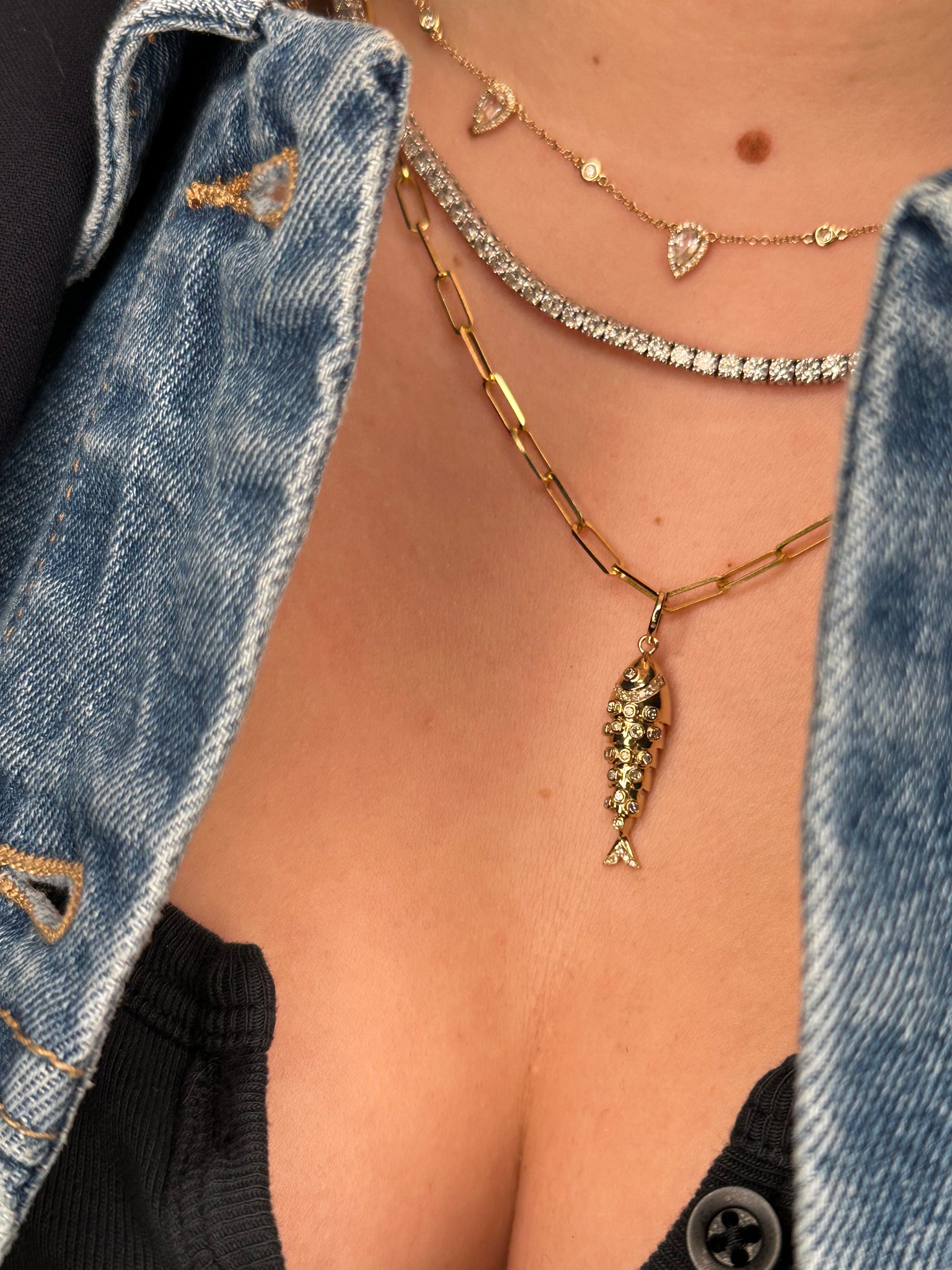 14K Gold and Diamond Fish Charm
Diamond Fish Pendant in 14K Gold
14K Gold Fish Charm with Diamonds
Gold Fish Necklace with Diamond Accents
Diamond-Encrusted Fish Charm
Gold fish charm
Diamond fish pendant
Fish charm necklace
14K gold fish
Gold fish jewelry
Luxury fish pendant
Diamond-encrusted fish
Fish symbol charm
Fish-inspired gold charm