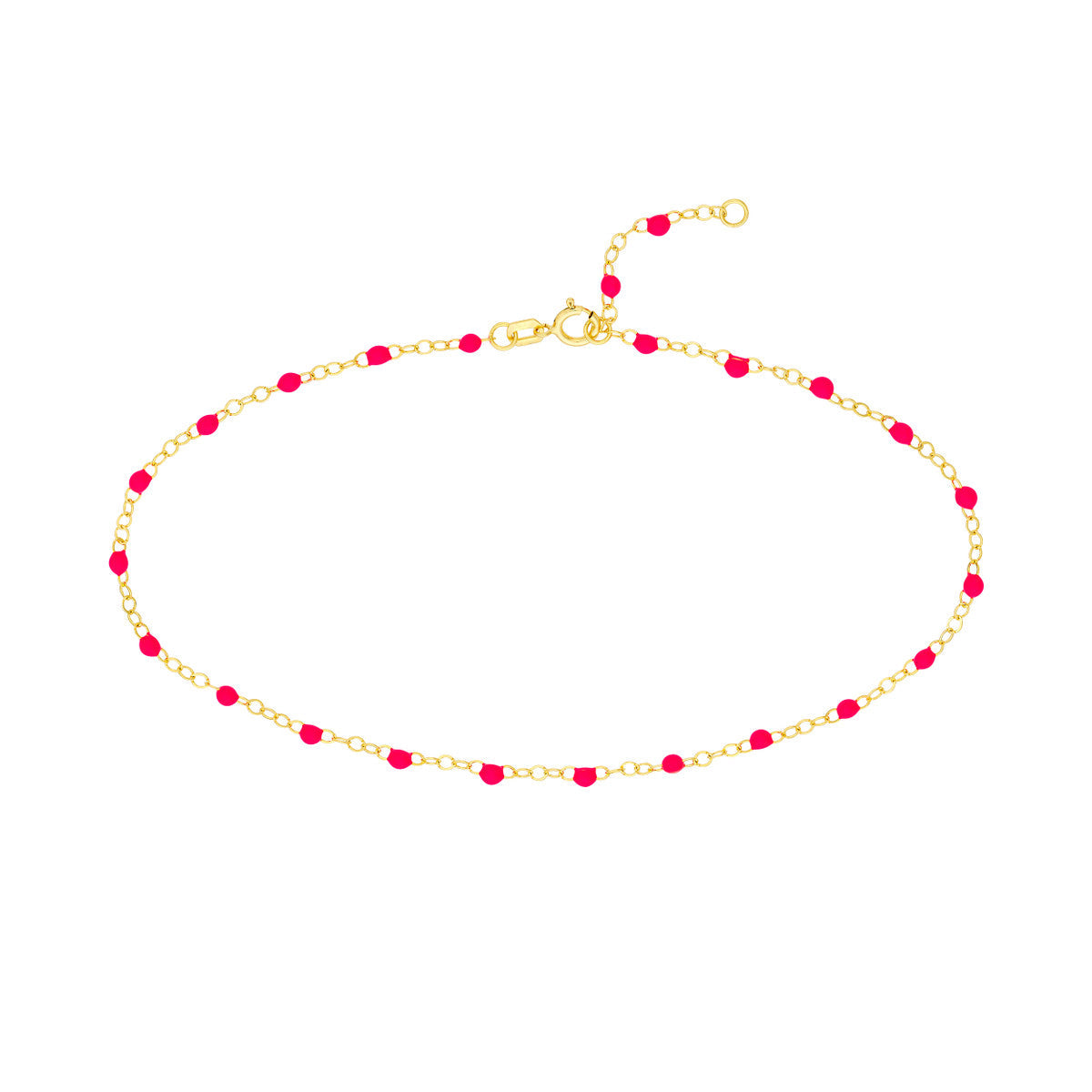 14K GOLD CHAIN WITH HOT PINK ENAMEL BEAD ANKLET