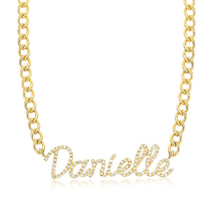 14K GOLD AND DIAMOND PERSONALIZED SCRIPT NECKLACE