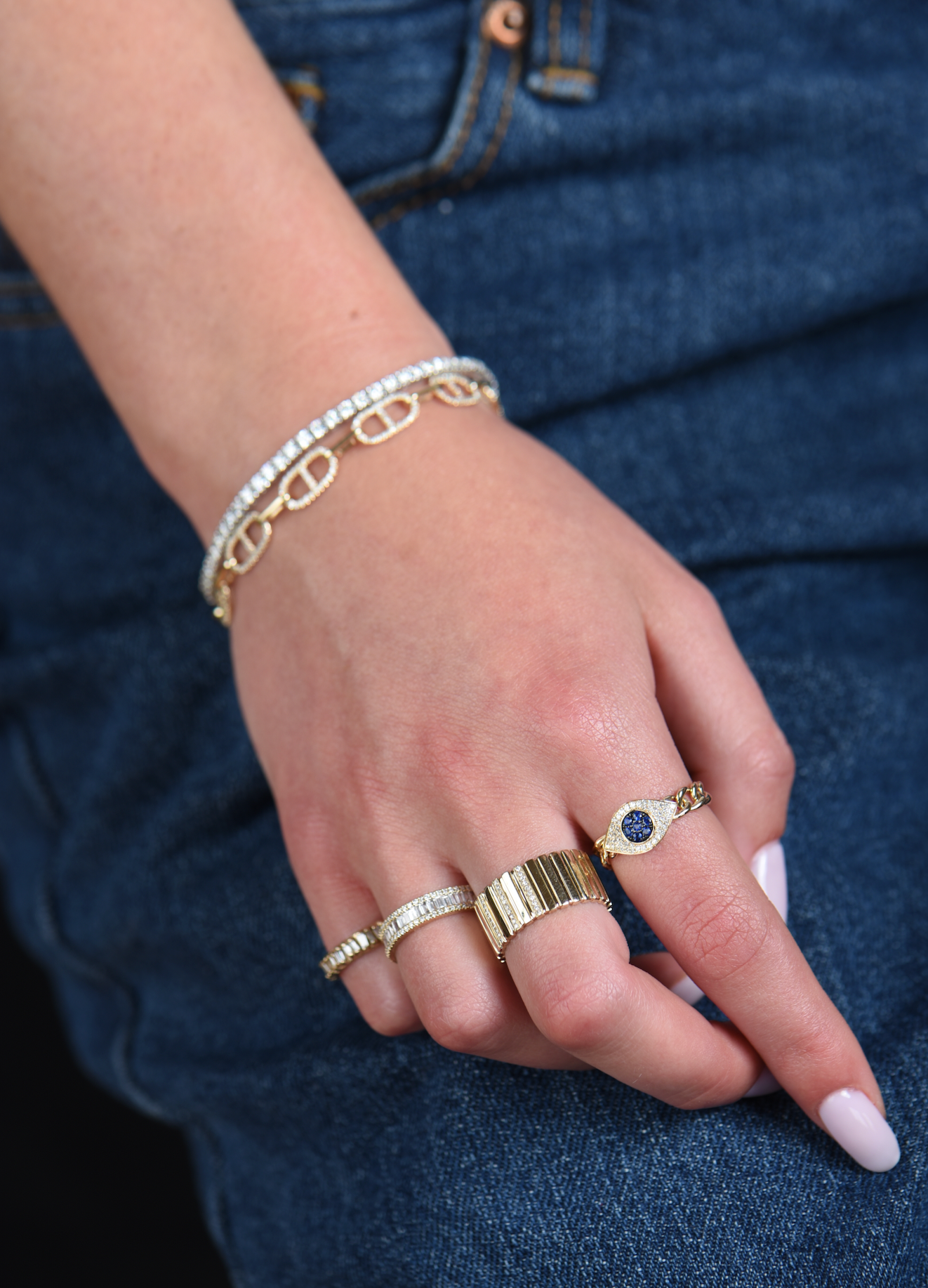 DIAMOND EVIL EYE CUBAN LINK RING