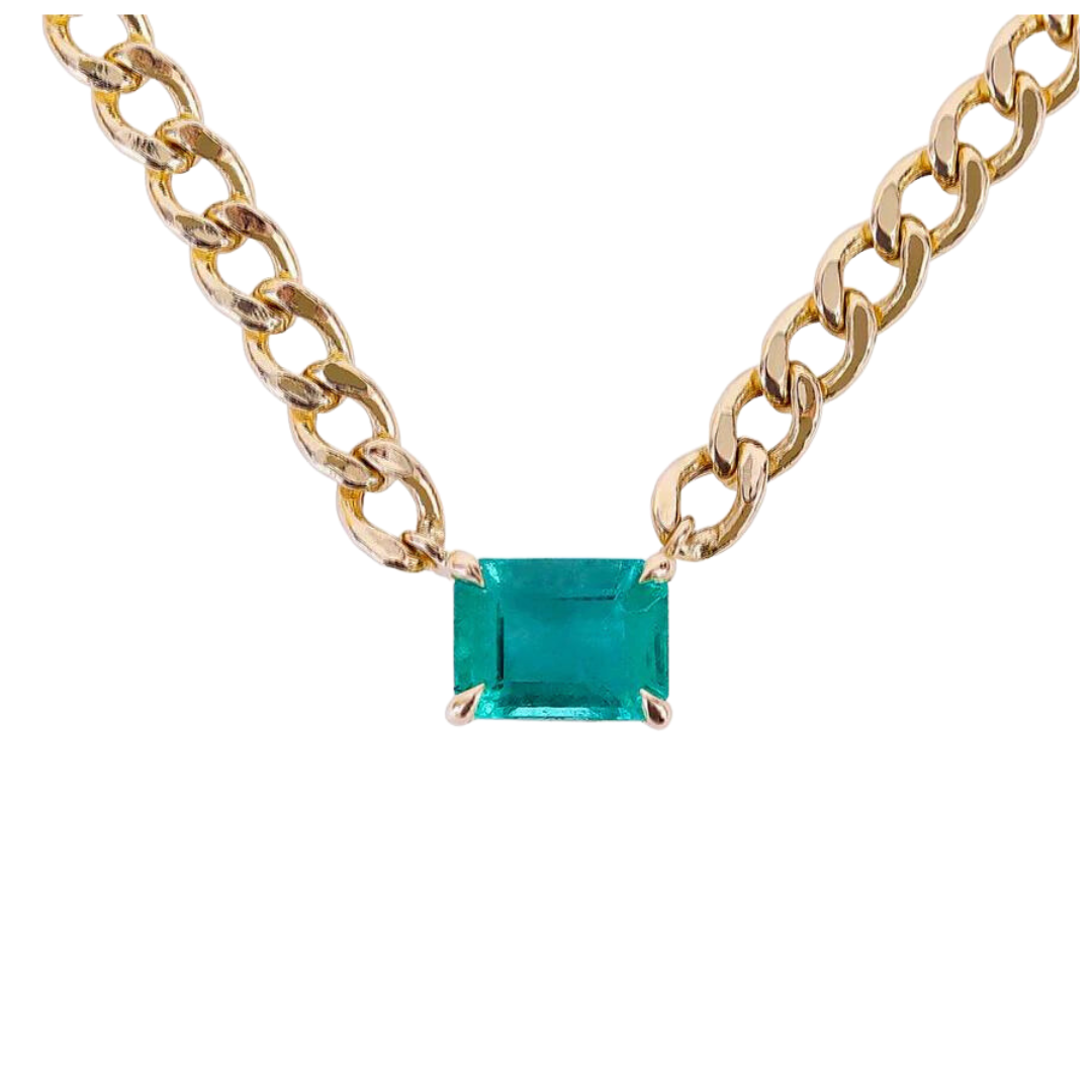 EMERALD NECKLACE WITH CUBAN CHAIN