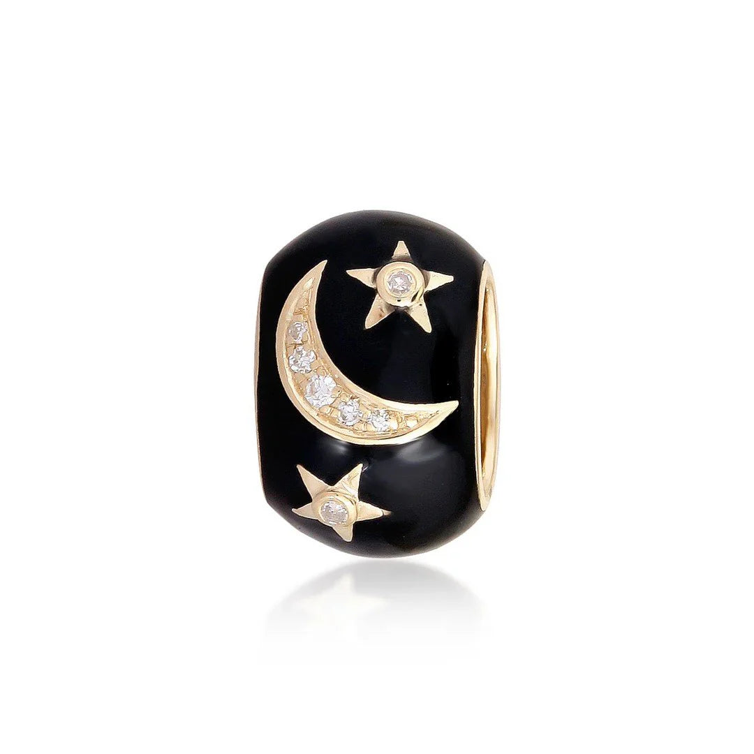 14K GOLD ENAMEL AND DIAMOND STAR AND MOON RONDELLE