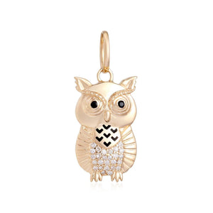 14K GOLD AND DIAMOND OWL PENDANT