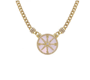 DIAMOND AND MOTHER OF PEARL COMPASS  NECKLACE