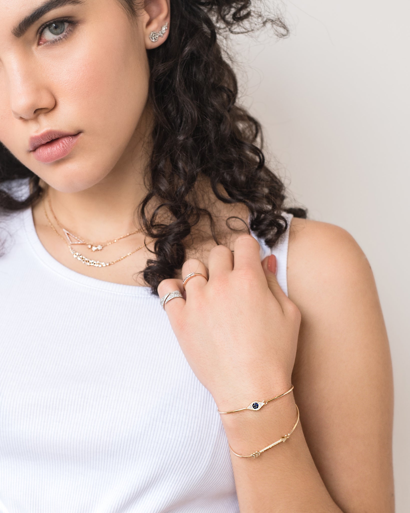 DIAMOND AND SAPPHIRE EVIL EYE BANGLE