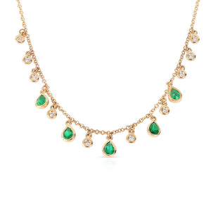 EMERALD AND DIAMOND TEARDROP NECKLACE