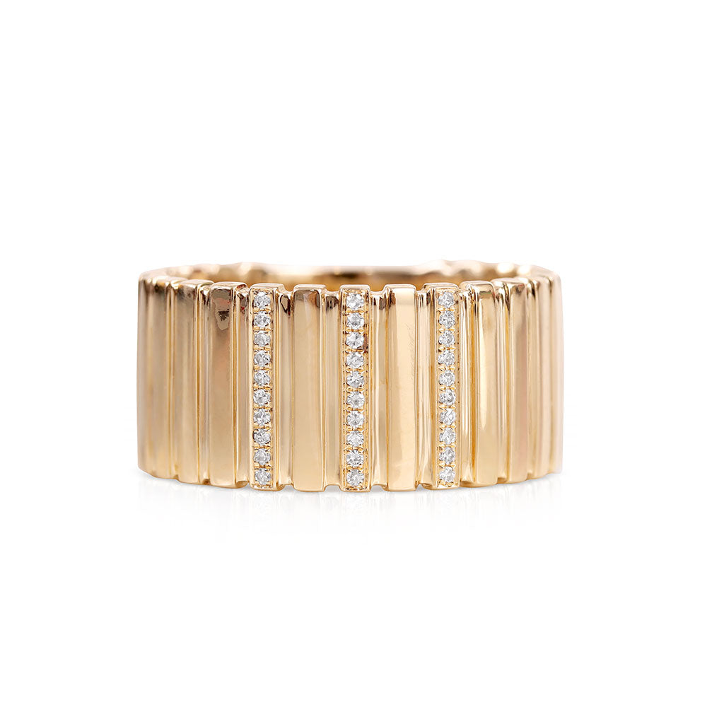 14K GOLD AND DIAMOND FLUTED RING