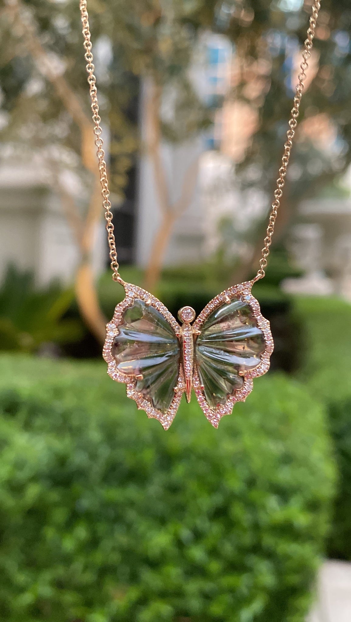 WATERMELON TOURMALINE AND DIAMOND BUTTERFLY NECKLACE