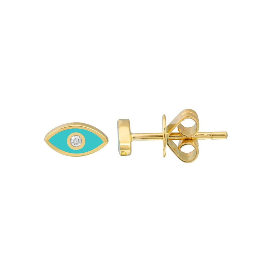 ENAMEL AND DIAMOND EVIL EYE STUD EARRINGS