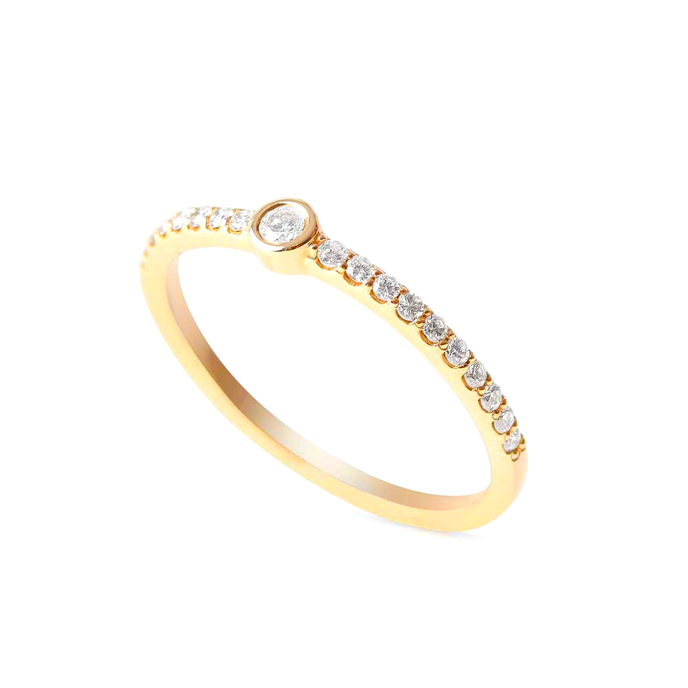 14K GOLD BEZEL SET ROUND DIAMOND AND DIAMOND RING