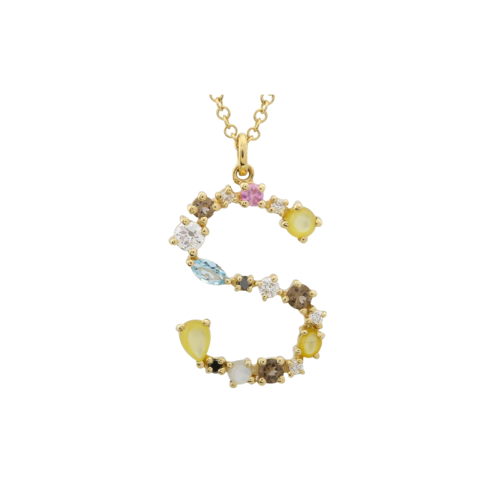 MIXED GEMSTONE INITIAL NECKLACE