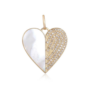 MOTHER OF PEARL AND DIAMOND HALF HEART CHARM