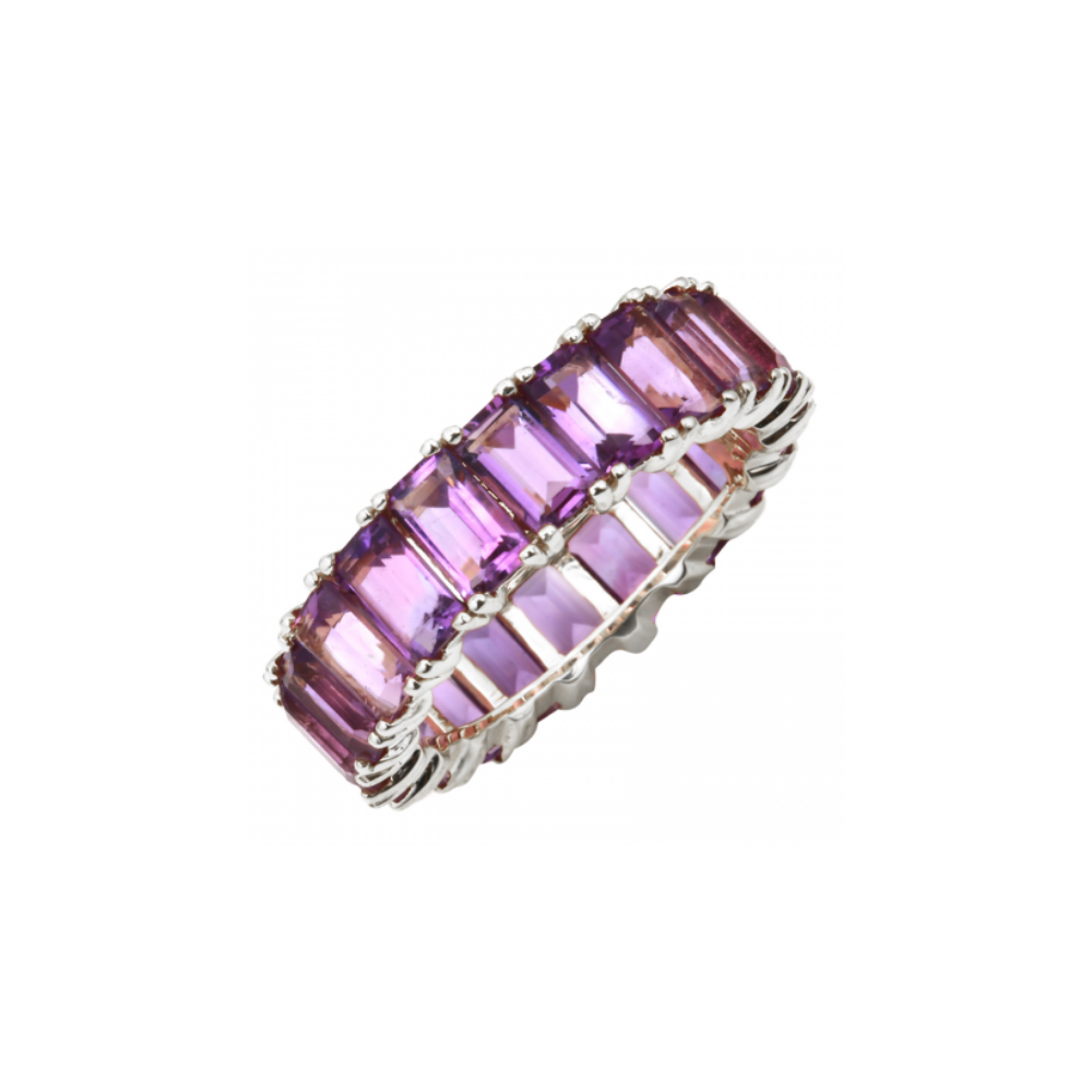 Purple Amethyst Emerald Cut Eternity Band