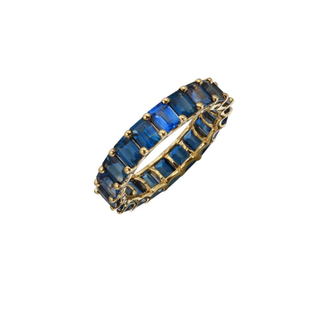 BLUE SAPPHIRE EMERALD CUT ETERNITY BAND