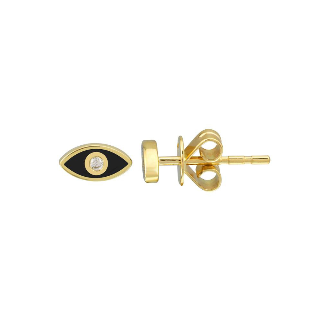 ENAMEL AND DIAMOND EVIL EYE STUD EARRINGS