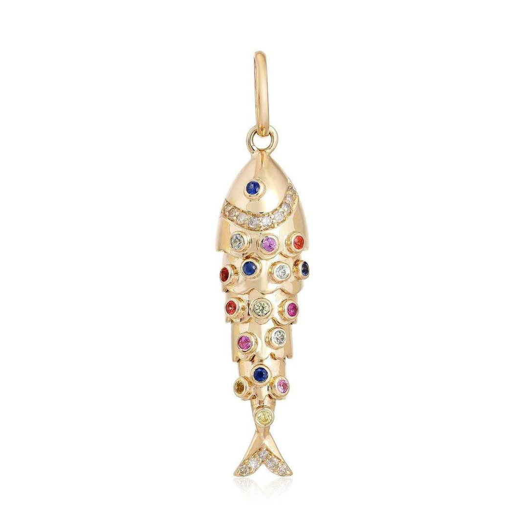 14K GOLD AND SAPPHIRE FISH CHARM