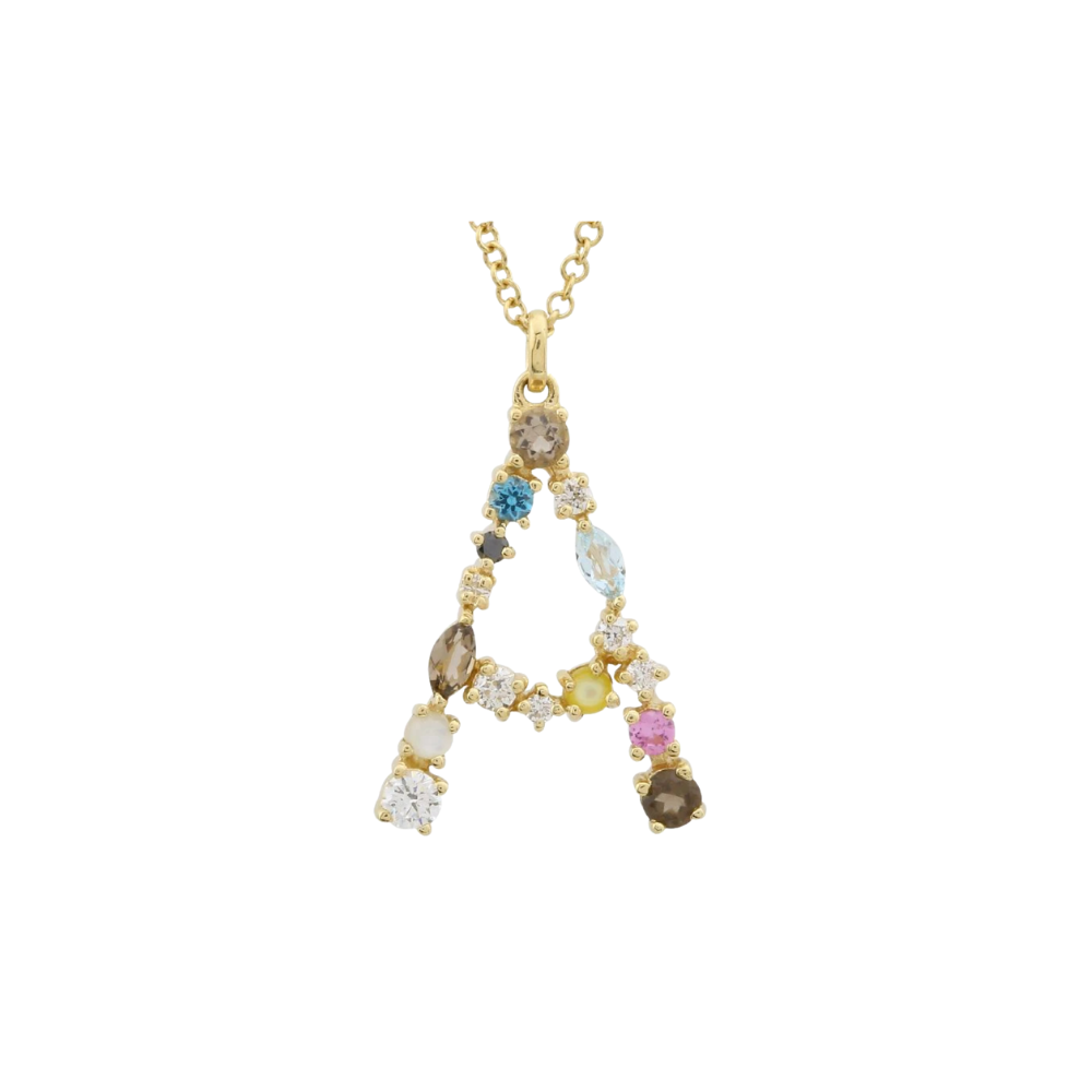 SAPPHIRE, DIAMOND, CITRINE , TOPAZ LETTER NECKLACE
