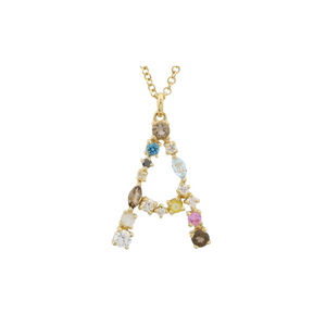 SAPPHIRE, DIAMOND, CITRINE , TOPAZ LETTER NECKLACE