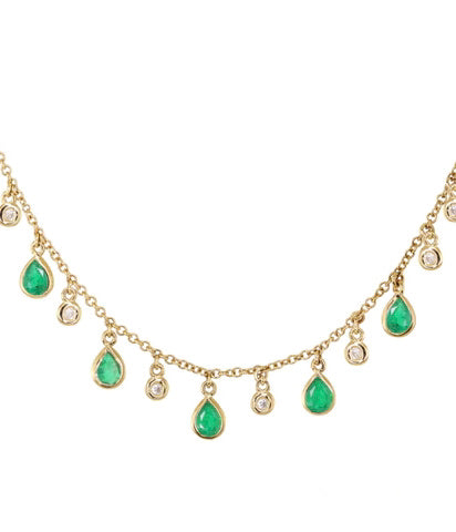 EMERALD AND DIAMOND TEARDROP NECKLACE